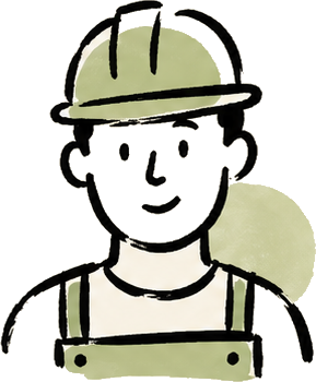 A builder in overalls and a hard hat