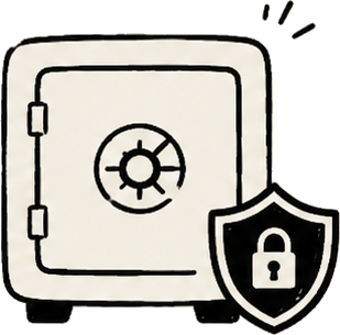 A safe with a padlock shield, representing protected payment